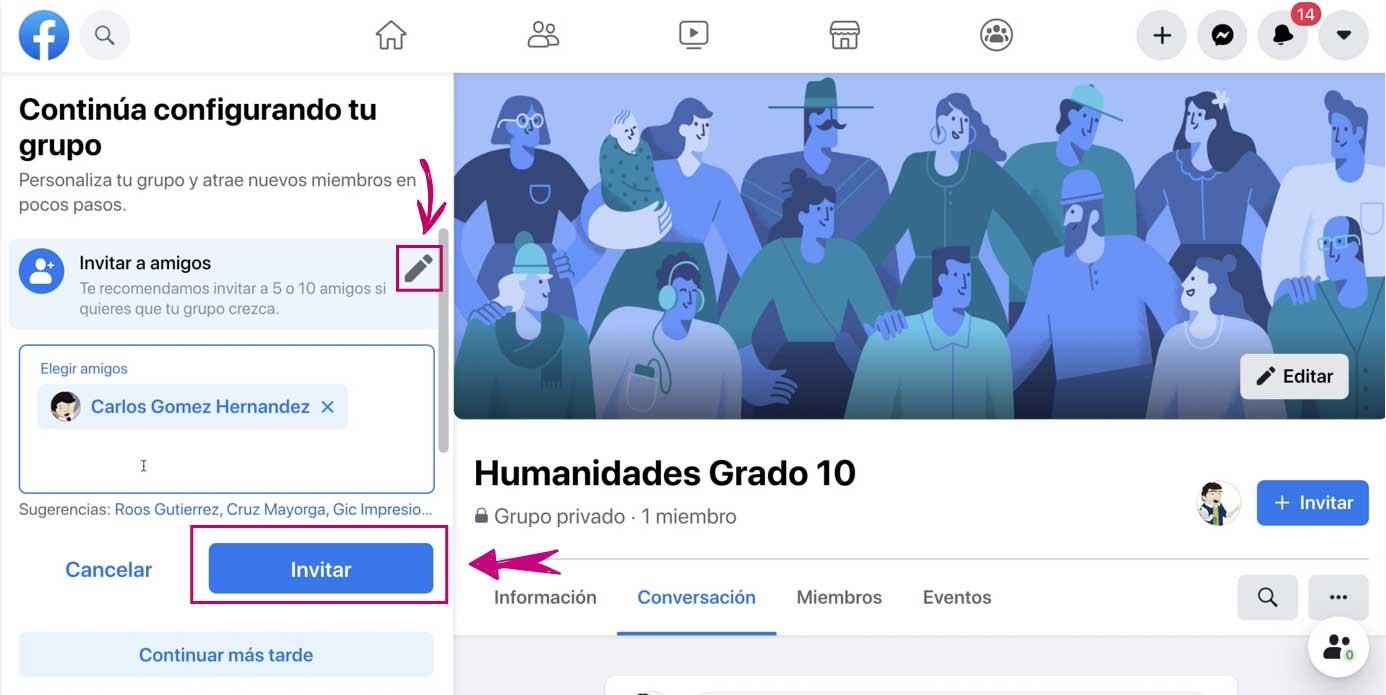 Añadir amigos a los grupos de Facebook